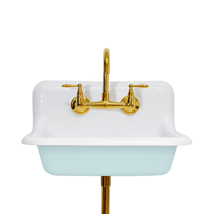 24" Vintage Wall Mount Bathroom and Utility Sink with Polished Brass Faucet and Drain (Open Air Exterior)