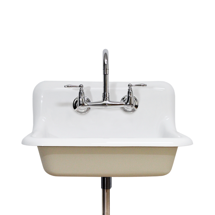 24" Vintage Wall Mount Bathroom and Utility Sink with Polished Chrome Faucet and Drain (Spare White Exterior)