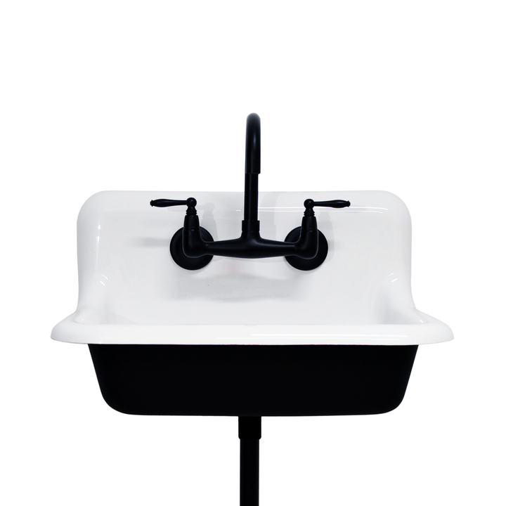 24" Vintage Wall Mount Bathroom and Utility Sink with Matte Black Faucet and Drain (Matte Black Exterior)