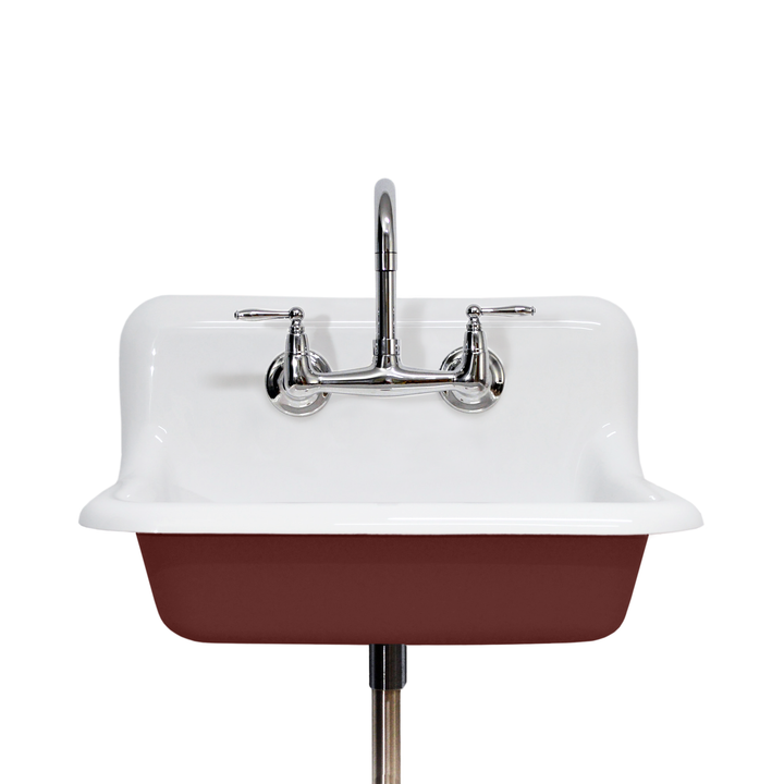 24" Vintage Wall Mount Bathroom and Utility Sink with Polished Chrome Faucet and Drain (Rookwood Red Exterior)