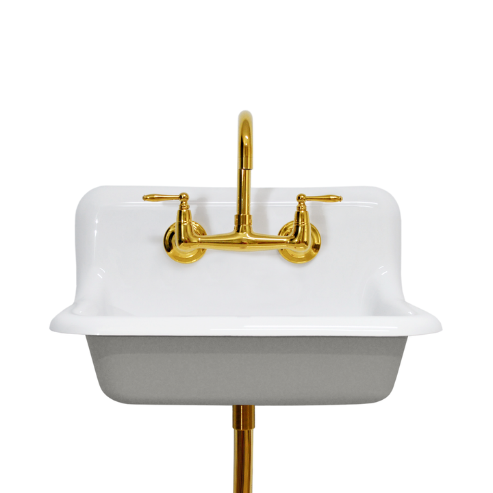 24" Vintage Wall Mount Bathroom and Utility Sink with Polished Brass Faucet and Drain (Summit Gray  Exterior)