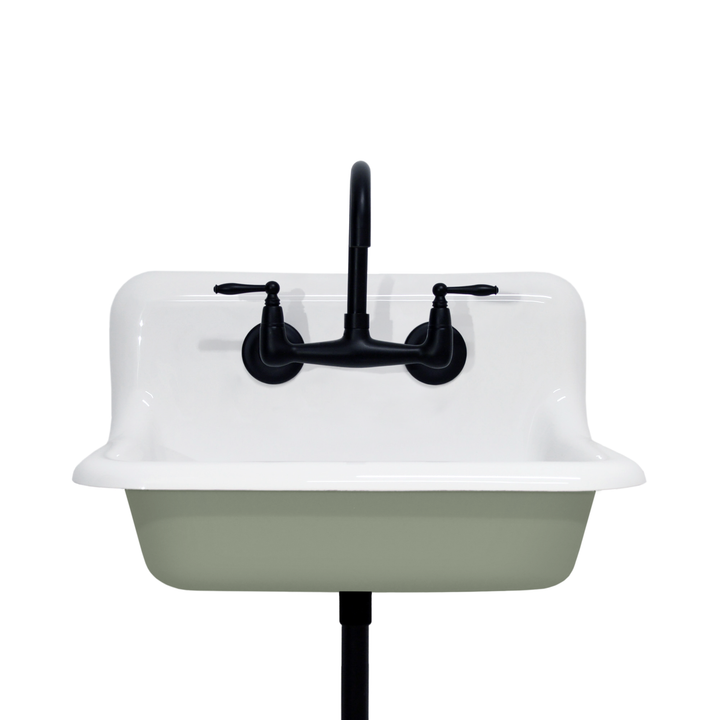 24" Vintage Wall Mount Bathroom and Utility Sink with Matte Black Faucet and Drain (Jade Dragon Exterior)