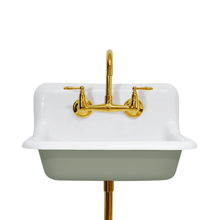 24" Vintage Wall Mount Bathroom and Utility Sink with Polished Brass Faucet and Drain (Jade Dragon Exterior)