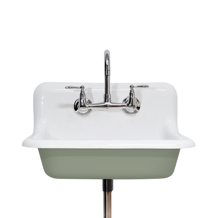 24" Vintage Wall Mount Bathroom and Utility Sink with Polished Chrome Faucet and Drain (Jade Dragon Exterior)