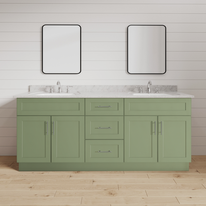 Sage Green Shaker 60" Vanity Double Sink Base w/ Drawers