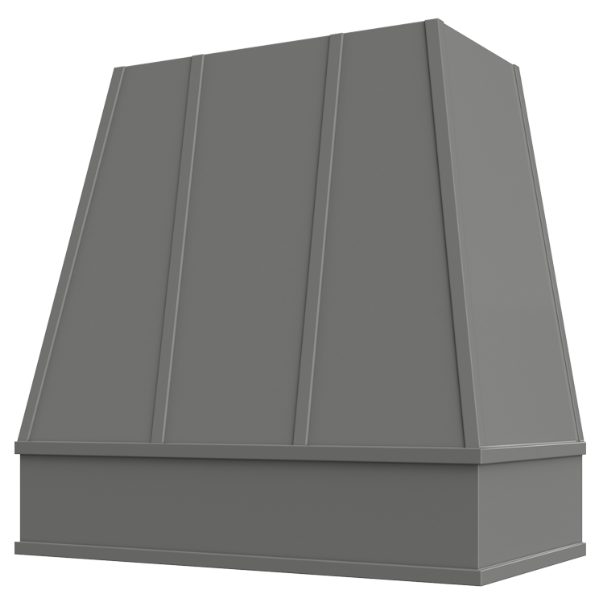 Grey Wood Range Hood With Tapered Strapped Front and Block Trim - 30", 36", 42", 48", 54" and 60" Widths Available