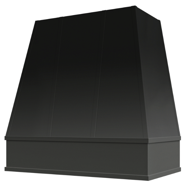 Black Wood Range Hood With Tapered Strapped Front and Block Trim - 30", 36", 42", 48", 54" and 60" Widths Available