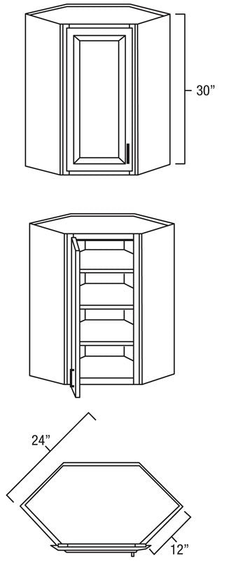 Natural Shaker 24" x 30" Diagonal Corner Wall Cabinet