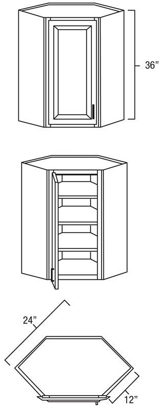 Natural Shaker 24" x 36" Diagonal Corner Wall Cabinet