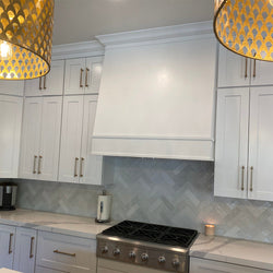 Wood Range Hood With Angled Front and Decorative Trim - 30", 36", 42", 48", 54" and 60" Widths Available