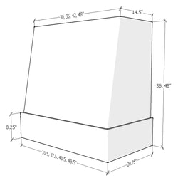 Wood Range Hood With Angled Front and Walnut Band - 30", 36", 42", 48", 54" and 60" Widths Available