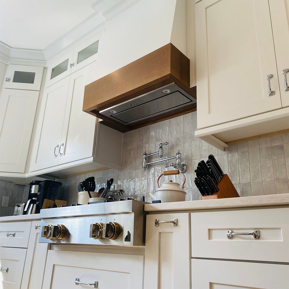 Wood Range Hood With Angled Walnut Band - 30