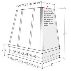 Wood Range Hood With Tapered Strapped Front and Block Trim - 30", 36", 42", 48", 54" and 60" Widths Available