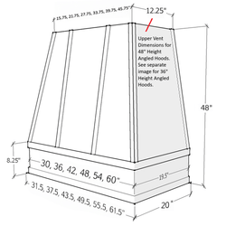 Wood Range Hood With Tapered Strapped Front and Block Trim - 30", 36", 42", 48", 54" and 60" Widths Available