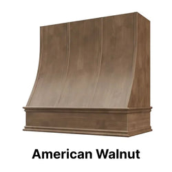 Wood Range Hood With Sloped Strapped Front and Decorative Trim - 30", 36", 42", 48", 54" and 60" Widths Available