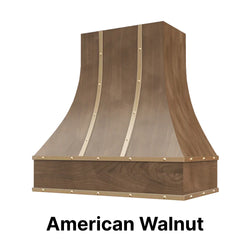 Range Hood With Curved Front, Brass Strapping and Buttons - 30", 36", 42", 48", 54" and 60" Widths Available