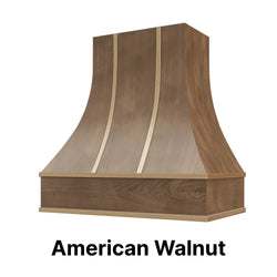 Wood Range Hood With Curved Front and Brass Strapping - 30" 36" 42" 48" 54" and 60" Widths Available