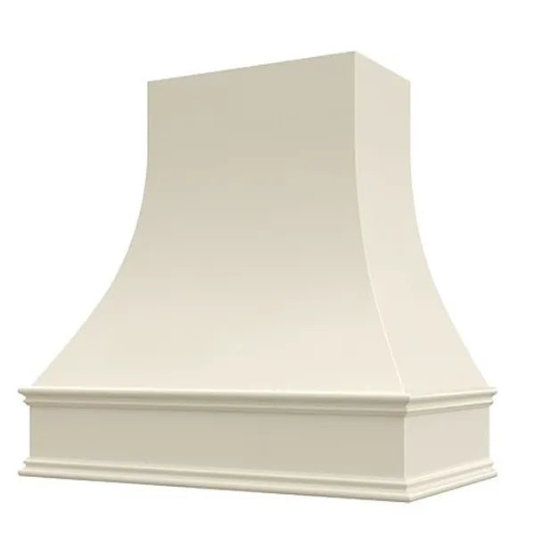 Antique White Wood Range Hood With Curved Front and Decorative Trim - 30" 36" 42" 48" 54" and 60" Widths Available