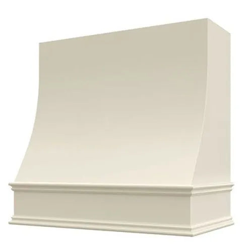 Antique White Wood Range Hood With Sloped Front and Decorative Trim - 30", 36", 42", 48", 54" and 60" Widths Available