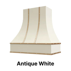 Range Hood With Curved Front, Brass Strapping and Buttons - 30", 36", 42", 48", 54" and 60" Widths Available