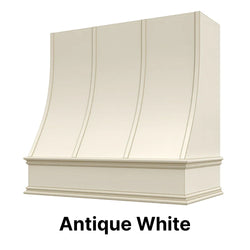 Wood Range Hood With Sloped Strapped Front and Decorative Trim - 30", 36", 42", 48", 54" and 60" Widths Available