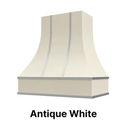 Range Hood With Curved Front, Silver Strapping and Block Trim - 30", 36", 42", 48", 54" and 60" Widths Available