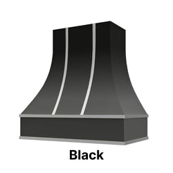 Range Hood With Curved Front, Silver Strapping and Block Trim - 30", 36", 42", 48", 54" and 60" Widths Available