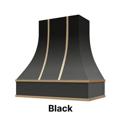 Wood Range Hood With Curved Front and Brass Strapping - 30" 36" 42" 48" 54" and 60" Widths Available