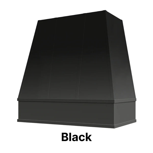 Wood Range Hood With Tapered Strapped Front and Block Trim - 30", 36", 42", 48", 54" and 60" Widths Available