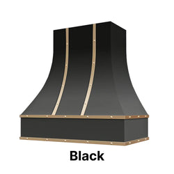 Range Hood With Curved Front, Brass Strapping and Buttons - 30", 36", 42", 48", 54" and 60" Widths Available