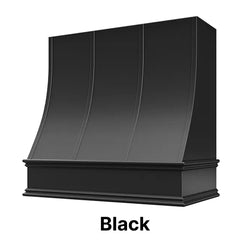 Wood Range Hood With Sloped Strapped Front and Decorative Trim - 30", 36", 42", 48", 54" and 60" Widths Available