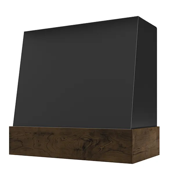 Black Wood Range Hood With Angled Front and Walnut Band - 30", 36", 42", 48", 54" and 60" Widths Available