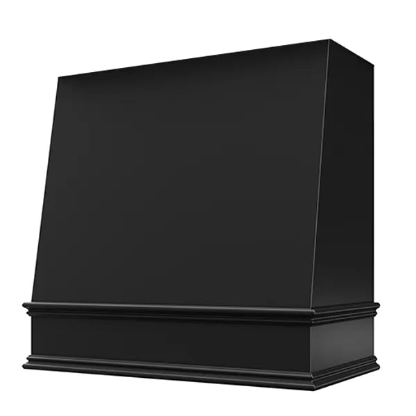 Black Wood Range Hood With Angled Front and Decorative Trim - 30", 36", 42", 48", 54" and 60" Widths Available