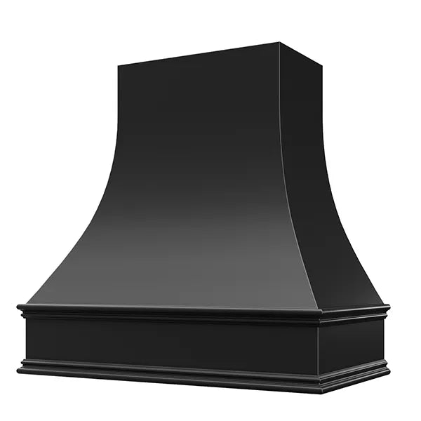 Black Wood Range Hood With Curved Front and Decorative Trim - 30" 36" 42" 48" 54" and 60" Widths Available