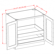 White Slim Shaker 33" Full Height Door Base Cabinet w/ 2 Rollout Shelves