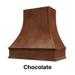 Wood Range Hood With Curved Strapped Front and Decorative Trim - 30" 36" 42" 48" 54" and 60" Widths Available