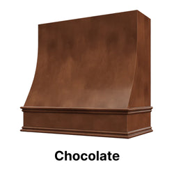 Wood Range Hood With Sloped Strapped Front and Decorative Trim - 30", 36", 42", 48", 54" and 60" Widths Available
