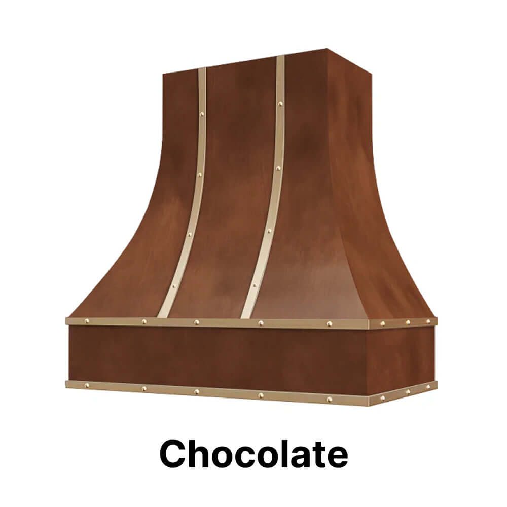 Range Hood With Curved Front, Brass Strapping and Buttons – Riley