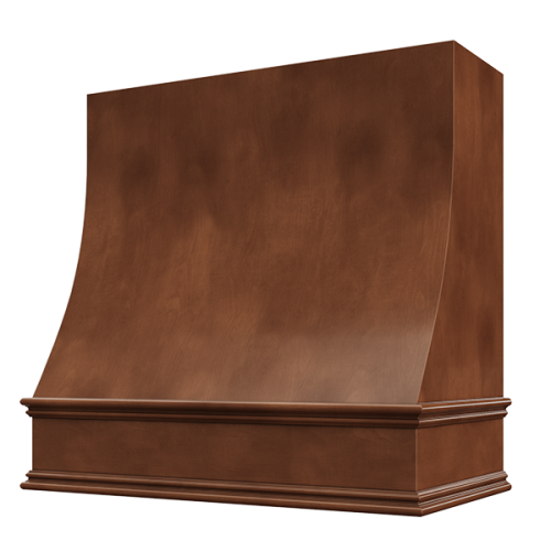 Chocolate Wood Range Hood With Sloped Front and Decorative Trim - 30", 36", 42", 48", 54" and 60" Widths Available