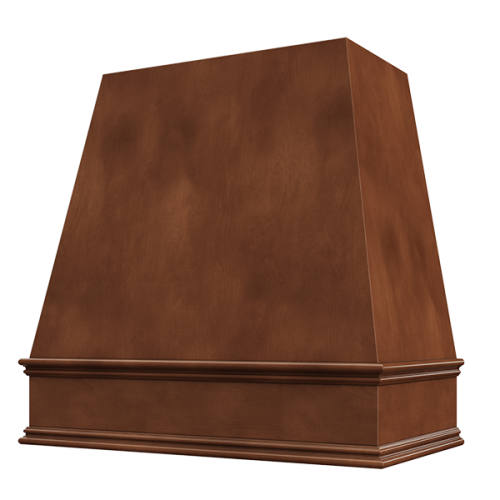 Chocolate Wood Range Hood With Tapered Front and Decorative Trim - 30", 36", 42", 48", 54" and 60" Widths Available