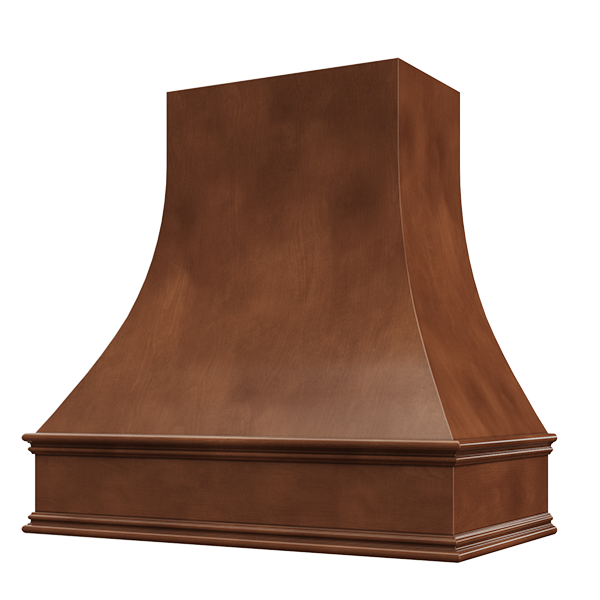 Chocolate Wood Range Hood With Curved Front and Decorative Trim - 30" 36" 42" 48" 54" and 60" Widths Available