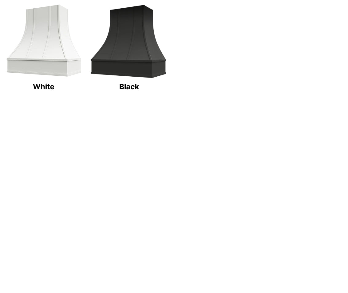 Hood With Curved Strapped Front and Block Trim - 30", 36", 42", 48", 54" and 60" Widths Available