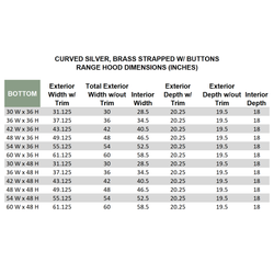 Range Hood With Curved Front, Brass Strapping and Buttons - 30", 36", 42", 48", 54" and 60" Widths Available