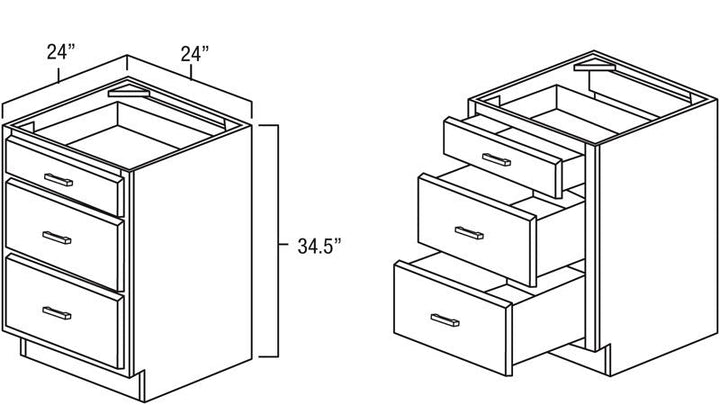 Natural Shaker 24" Three Drawer Base