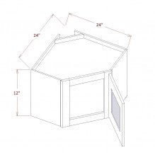 White Slim Shaker 24"W X 12"H Stacker Diagonal Corner Wall Glass Door Cabinet with Finished Interior