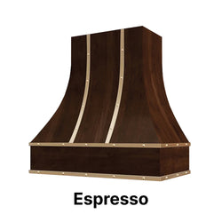 Range Hood With Curved Front, Brass Strapping and Buttons - 30", 36", 42", 48", 54" and 60" Widths Available
