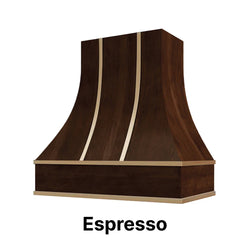 Wood Range Hood With Curved Front and Brass Strapping - 30" 36" 42" 48" 54" and 60" Widths Available