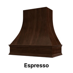 Wood Range Hood With Curved Front and Decorative Trim - 30" 36" 42" 48" 54" and 60" Widths Available