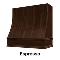 Wood Range Hood With Sloped Strapped Front and Decorative Trim - 30", 36", 42", 48", 54" and 60" Widths Available