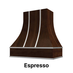 Range Hood With Curved Front, Silver Strapping and Block Trim - 30", 36", 42", 48", 54" and 60" Widths Available